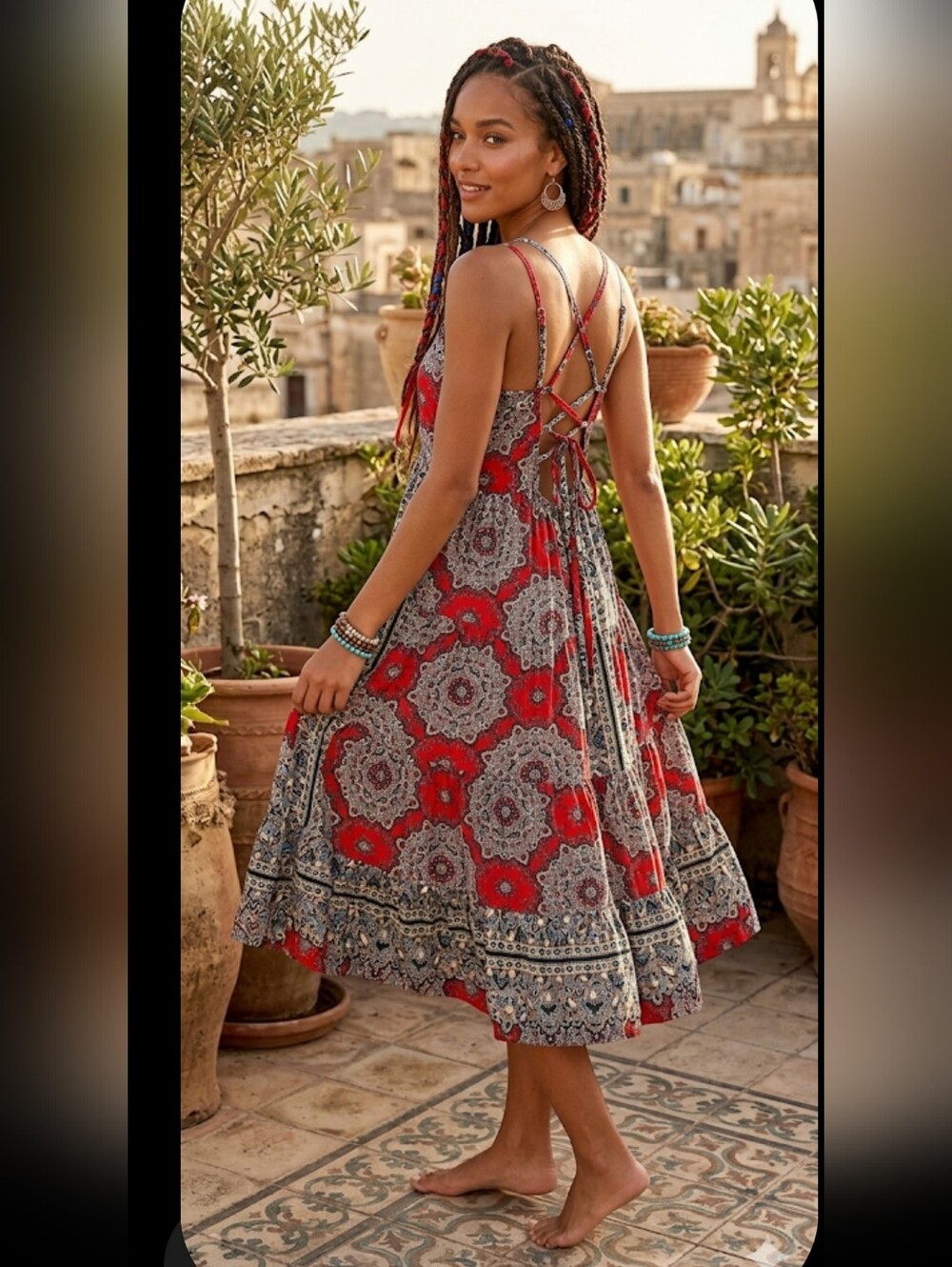 NEW!.. B.O.G. Women's Collective Bohemian Beautiful Red Ivory Print. SIZE M.